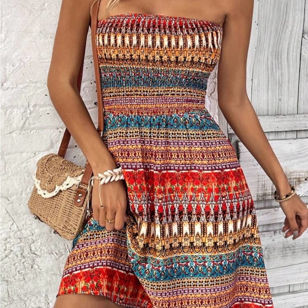 Bohemian Strapless Multicolor Dress